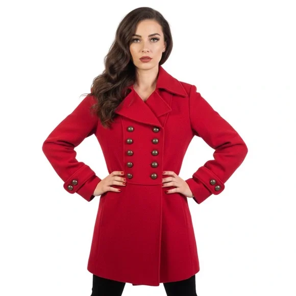 WINDSMOOR RED WOOL CASHMERE BLEND DOUBLE BREASTED COAT WOMENS SIZE 12 - Picture 1 of 13